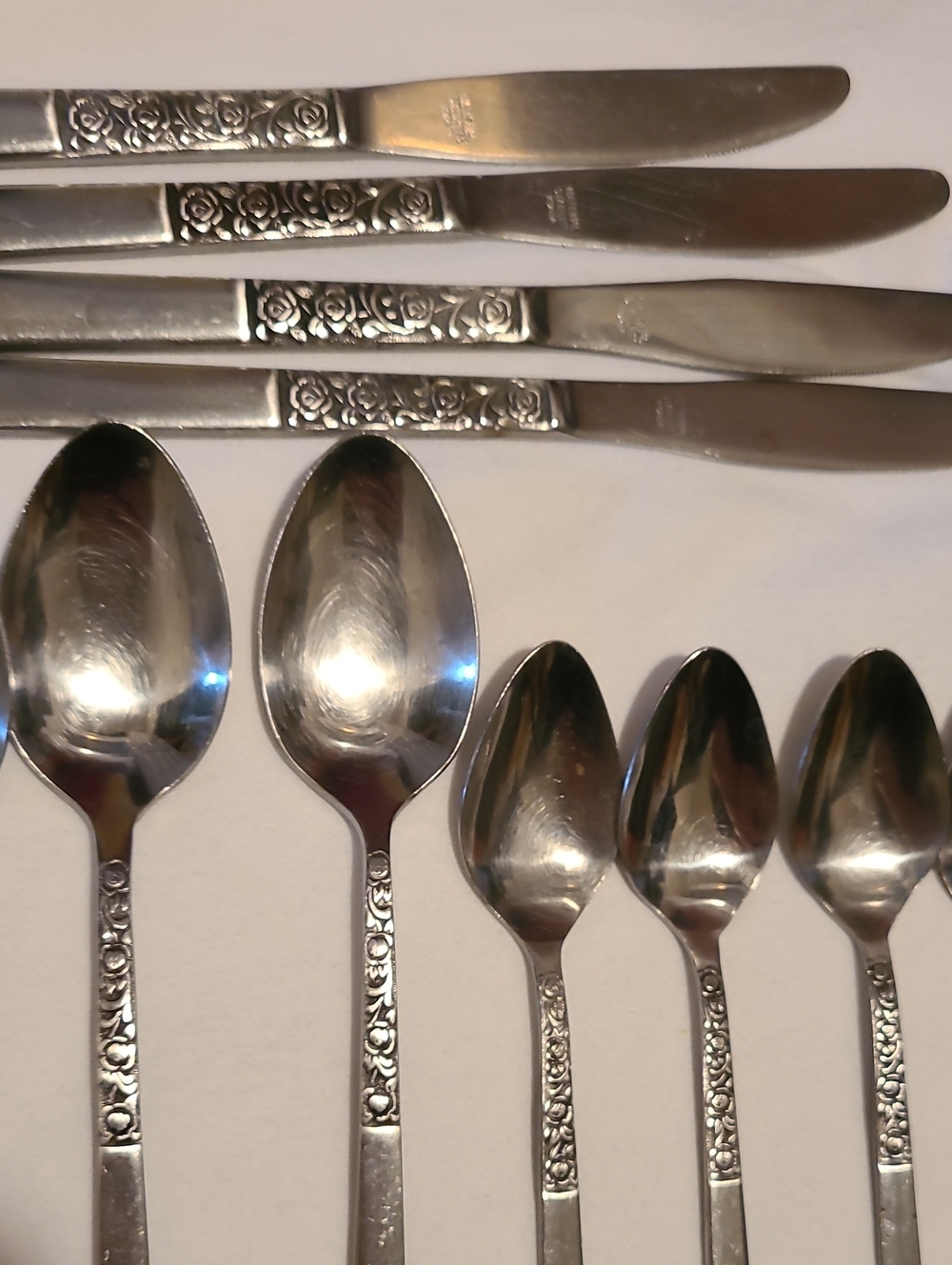 Vintage National Stainless Korea Rose Serenade, 45 pc Flatware Floral Scroll